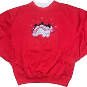 MC Sportswear Snowman Christmas Retro Sweatshirt Red Embroidered Holiday Medium